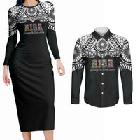 AIGA Always In Gods Arms Samoa Couples Matching Long Sleeve Bodycon Dress and Long Sleeve Button Shirt Polynesian Tribal Tattoo Art Family Heritage Faith TS04 Black White - Polynesian Pride