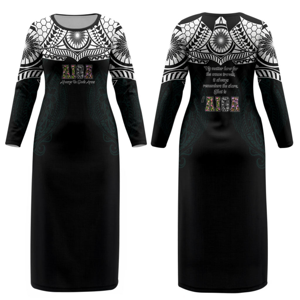 AIGA Always In Gods Arms Samoa Couples Matching Long Sleeve Bodycon Dress and Long Sleeve Button Shirt Polynesian Tribal Tattoo Art Family Heritage Faith TS04 - Polynesian Pride