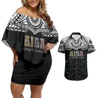 AIGA Always In Gods Arms Samoa Couples Matching Off Shoulder Short Dress and Hawaiian Shirt Polynesian Tribal Tattoo Art Family Heritage Faith TS04 Black White - Polynesian Pride