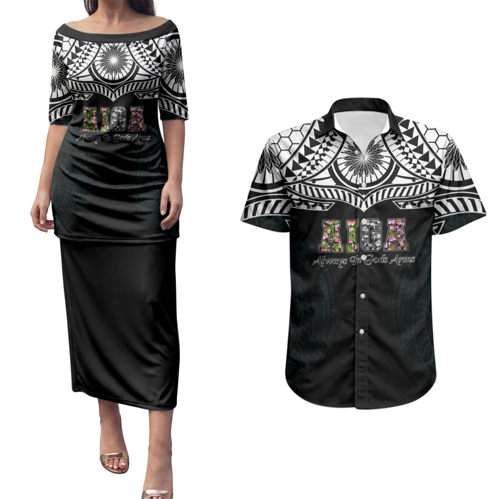 AIGA Always In Gods Arms Samoa Couples Matching Puletasi and Hawaiian Shirt Polynesian Tribal Tattoo Art Family Heritage Faith TS04 Black White - Polynesian Pride