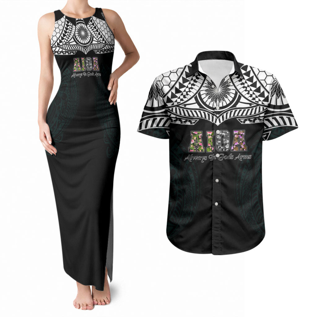AIGA Always In Gods Arms Samoa Couples Matching Tank Maxi Dress and Hawaiian Shirt Polynesian Tribal Tattoo Art Family Heritage Faith TS04 Black White - Polynesian Pride