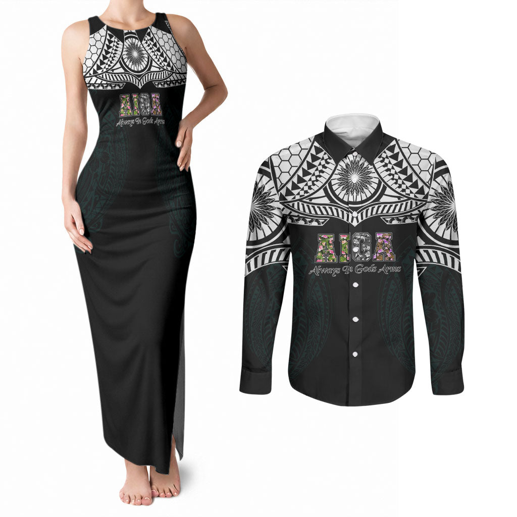 AIGA Always In Gods Arms Samoa Couples Matching Tank Maxi Dress and Long Sleeve Button Shirt Polynesian Tribal Tattoo Art Family Heritage Faith TS04 Black White - Polynesian Pride