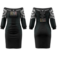 AIGA Always In Gods Arms Samoa Family Matching Off The Shoulder Long Sleeve Dress and Hawaiian Shirt Polynesian Tribal Tattoo Art Family Heritage Faith TS04 Mom's Dress Black White - Polynesian Pride