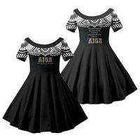 AIGA Always In Gods Arms Samoa Family Matching Off The Shoulder Long Sleeve Dress and Hawaiian Shirt Polynesian Tribal Tattoo Art Family Heritage Faith TS04 Daughter's Dress Black White - Polynesian Pride