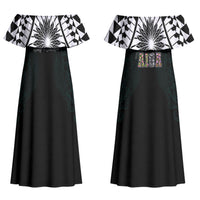 AIGA Always In Gods Arms Samoa Family Matching Off Shoulder Maxi Dress and Hawaiian Shirt Polynesian Tribal Tattoo Art Family Heritage Faith TS04 Mom's Dress Black White - Polynesian Pride