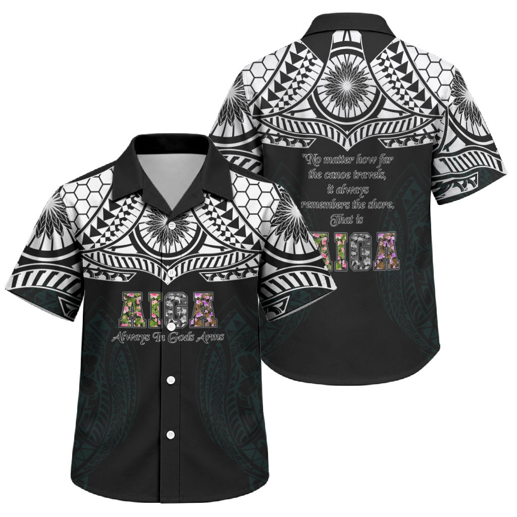 AIGA Always In Gods Arms Samoa Family Matching Off Shoulder Maxi Dress and Hawaiian Shirt Polynesian Tribal Tattoo Art Family Heritage Faith TS04 Son's Shirt Black White - Polynesian Pride