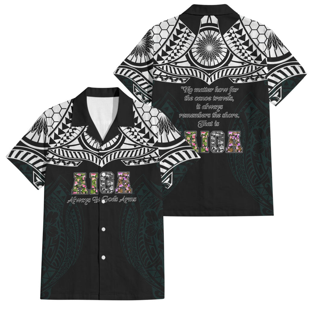 AIGA Always In Gods Arms Samoa Family Matching Off Shoulder Short Dress and Hawaiian Shirt Polynesian Tribal Tattoo Art Family Heritage Faith TS04 Dad's Shirt - Short Sleeve Black White - Polynesian Pride
