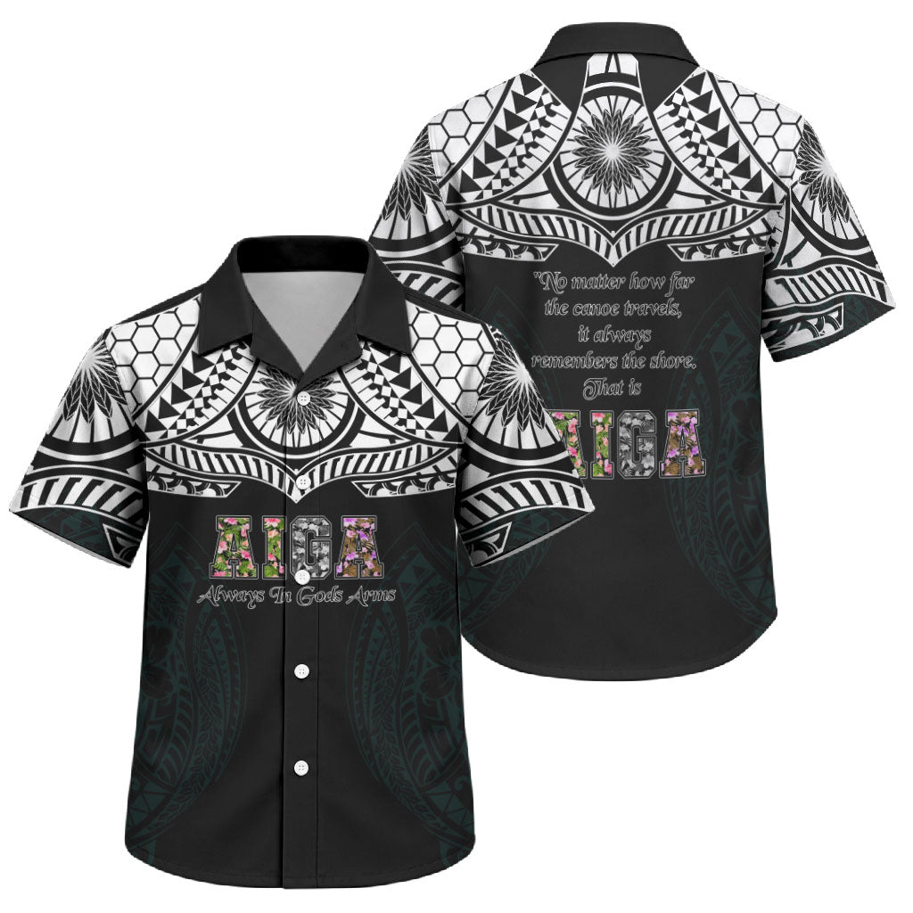 AIGA Always In Gods Arms Samoa Family Matching Off Shoulder Short Dress and Hawaiian Shirt Polynesian Tribal Tattoo Art Family Heritage Faith TS04 Son's Shirt Black White - Polynesian Pride
