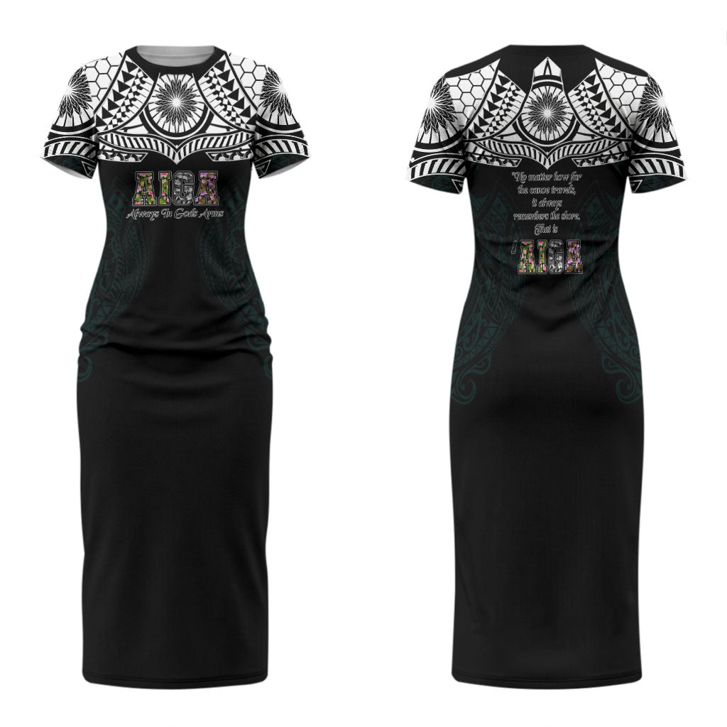 AIGA Always In Gods Arms Samoa Family Matching Short Sleeve Bodycon Dress and Hawaiian Shirt Polynesian Tribal Tattoo Art Family Heritage Faith TS04 Mom's Dress Black White - Polynesian Pride