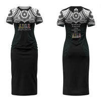 AIGA Always In Gods Arms Samoa Family Matching Short Sleeve Bodycon Dress and Hawaiian Shirt Polynesian Tribal Tattoo Art Family Heritage Faith TS04 Mom's Dress Black White - Polynesian Pride
