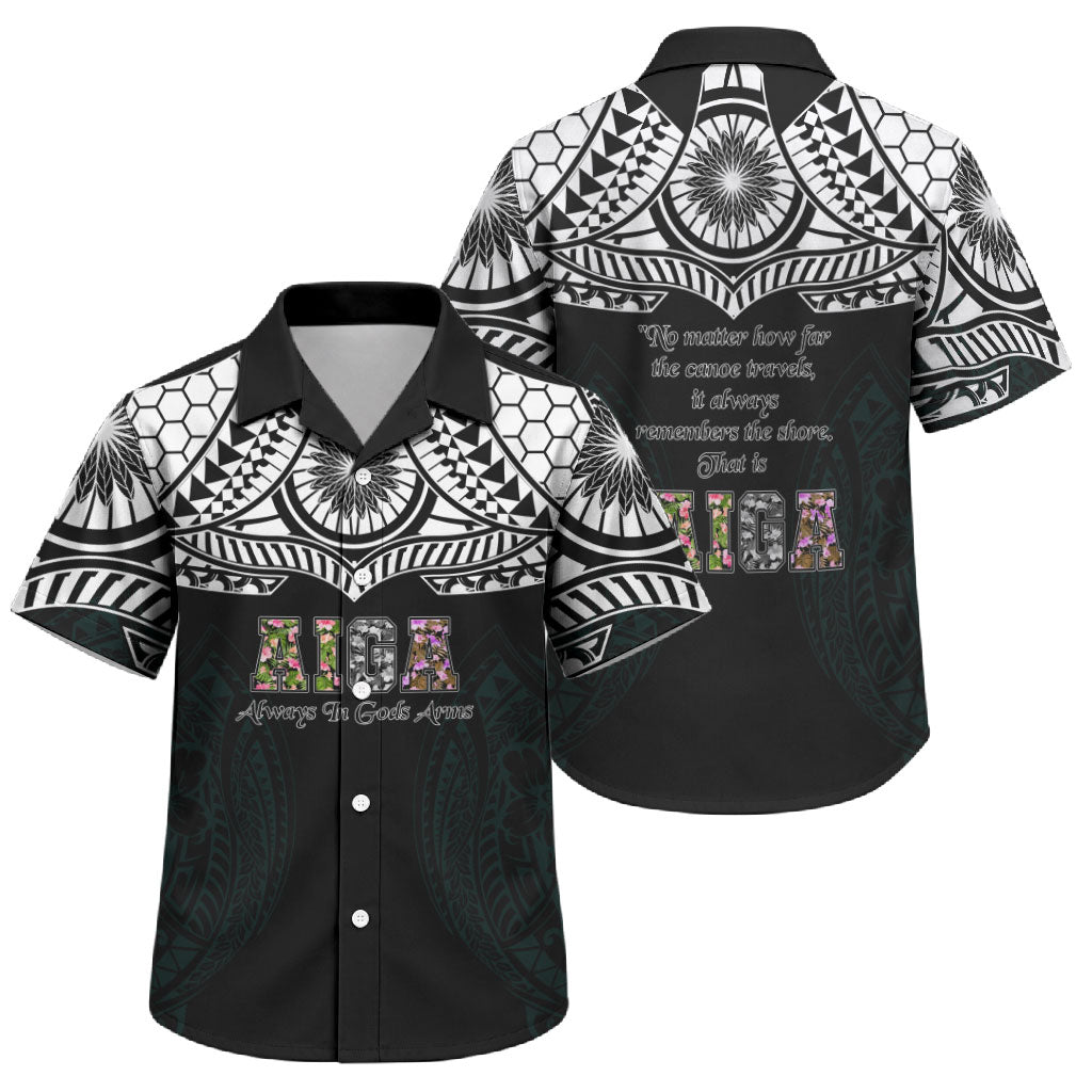 AIGA Always In Gods Arms Samoa Family Matching Short Sleeve Bodycon Dress and Hawaiian Shirt Polynesian Tribal Tattoo Art Family Heritage Faith TS04 Son's Shirt Black White - Polynesian Pride