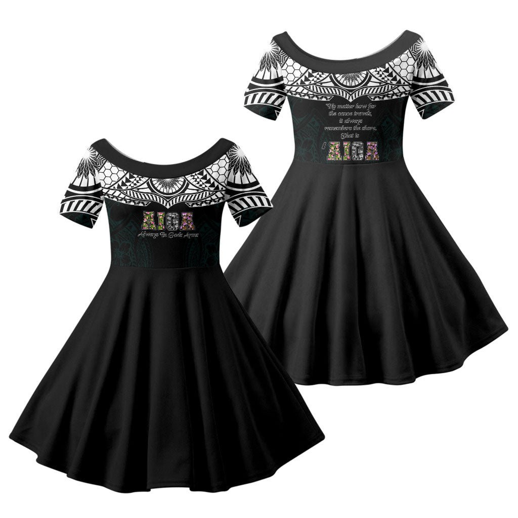 AIGA Always In Gods Arms Samoa Family Matching Summer Maxi Dress and Hawaiian Shirt Polynesian Tribal Tattoo Art Family Heritage Faith TS04 Daughter's Dress Black White - Polynesian Pride