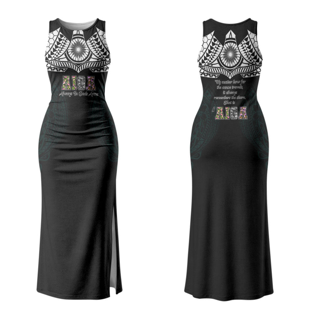 AIGA Always In Gods Arms Samoa Family Matching Tank Maxi Dress and Hawaiian Shirt Polynesian Tribal Tattoo Art Family Heritage Faith TS04 Mom's Dress Black White - Polynesian Pride