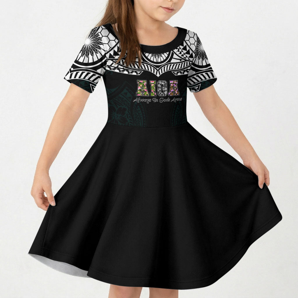 AIGA Always In Gods Arms Samoa Kid Short Sleeve Dress Polynesian Tribal Tattoo Art Family Heritage Faith TS04 KID Black White - Polynesian Pride