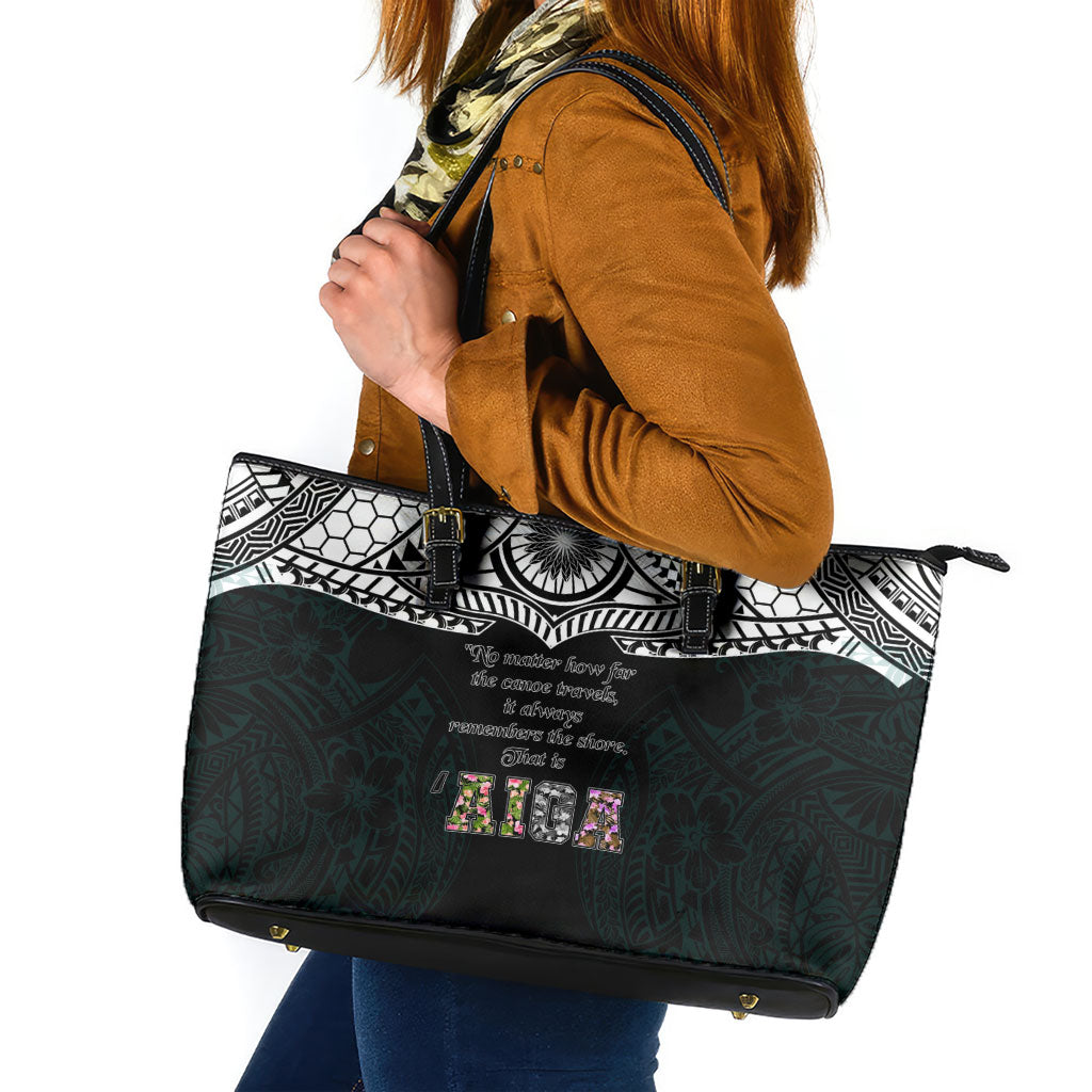 AIGA Always In Gods Arms Samoa Leather Tote Bag Polynesian Tribal Tattoo Art Family Heritage Faith TS04 Black White - Polynesian Pride