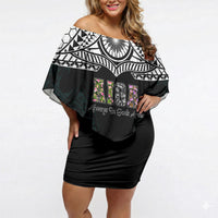 AIGA Always In Gods Arms Samoa Off Shoulder Short Dress Polynesian Tribal Tattoo Art Family Heritage Faith TS04 Women Black White - Polynesian Pride