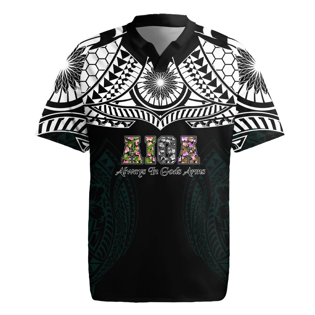 AIGA Always In Gods Arms Samoa Rugby Jersey Polynesian Tribal Tattoo Art Family Heritage Faith TS04 Black White - Polynesian Pride