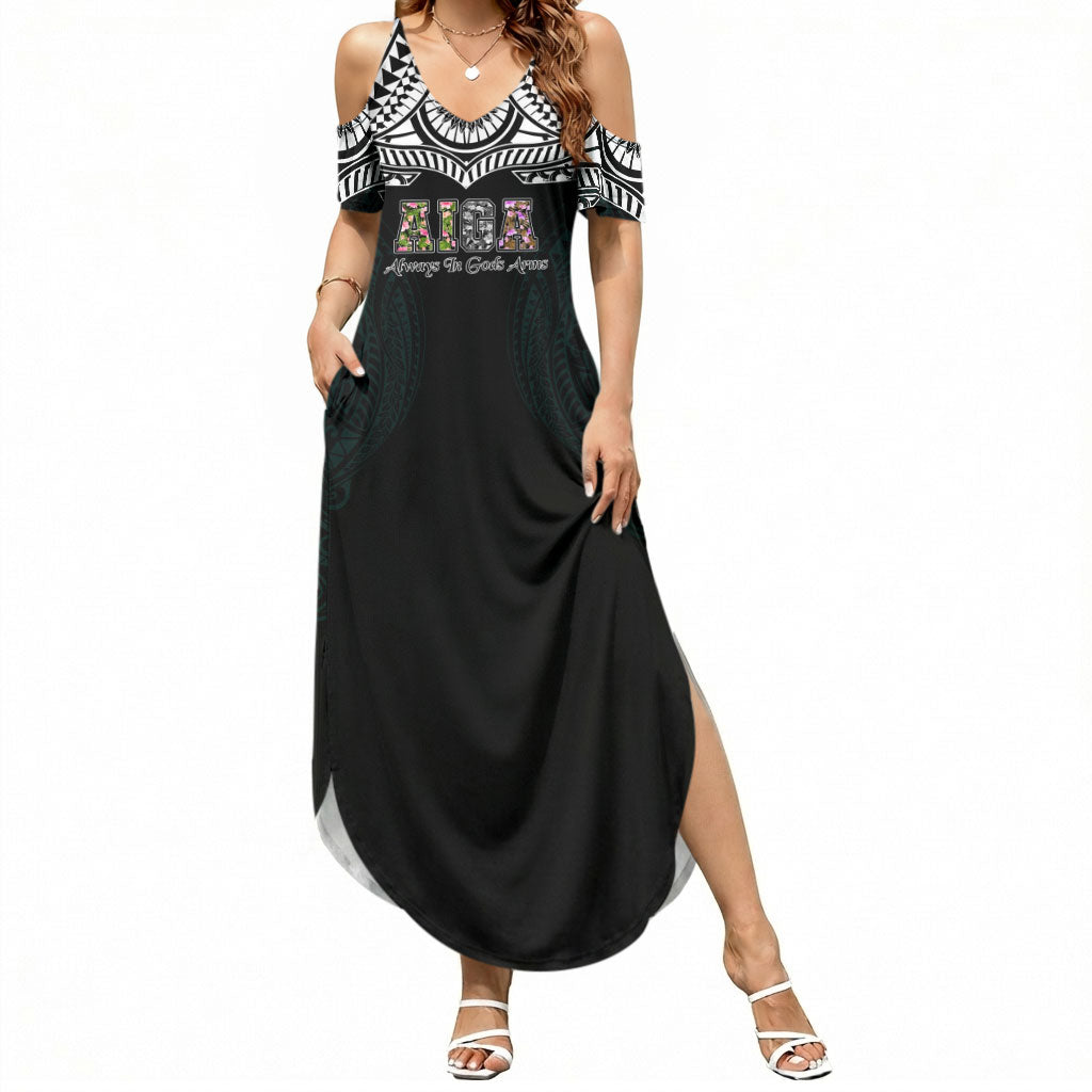 AIGA Always In Gods Arms Samoa Summer Maxi Dress Polynesian Tribal Tattoo Art Family Heritage Faith