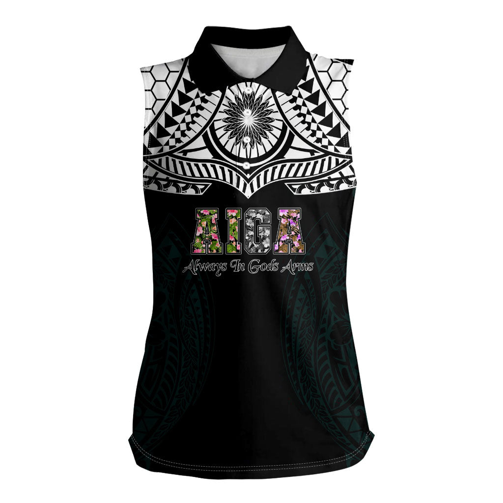 AIGA Always In Gods Arms Samoa Women Sleeveless Polo Shirt Polynesian Tribal Tattoo Art Family Heritage Faith TS04 Female Black White - Polynesian Pride