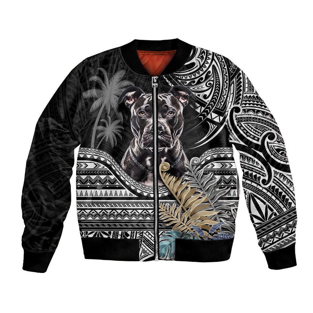 Polynesian Pitbull Bomber Jacket Polynesian Pattern And Pitbull TS04 Unisex Black - Polynesian Pride