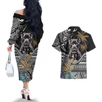 Polynesian Pitbull Couples Matching Off The Shoulder Long Sleeve Dress and Hawaiian Shirt Polynesian Pattern And Pitbull TS04 - Polynesian Pride