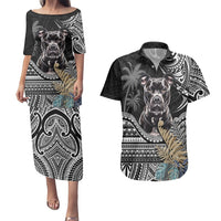 Polynesian Pitbull Couples Matching Puletasi Dress and Hawaiian Shirt Polynesian Pattern And Pitbull TS04 Black - Polynesian Pride