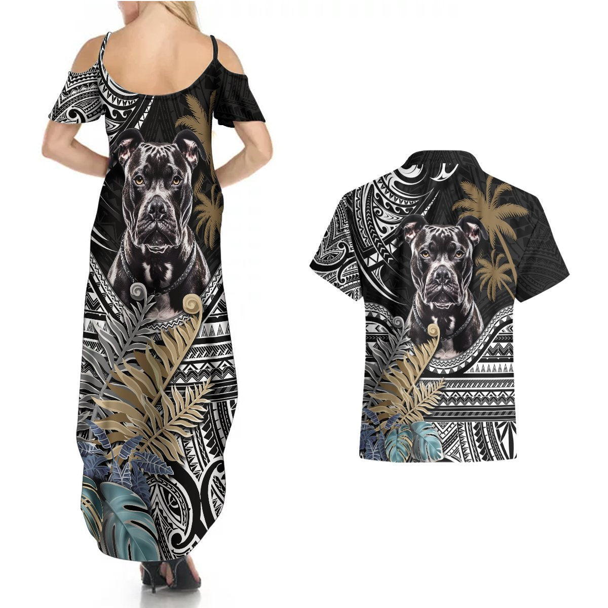 Polynesian Pitbull Couples Matching Summer Maxi Dress and Hawaiian Shirt Polynesian Pattern And Pitbull TS04 - Polynesian Pride