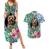 Polynesian Yorkshire Terrier Couples Matching Summer Maxi Dress and Hawaiian Shirt Polynesian Pattern And Yorkshire Terrier TS04 Multicolor - Polynesian Pride