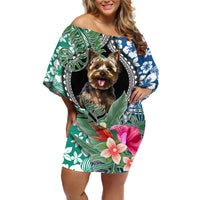 Polynesian Yorkshire Terrier Off Shoulder Short Dress Polynesian Pattern And Yorkshire Terrier TS04 Women Multicolor - Polynesian Pride