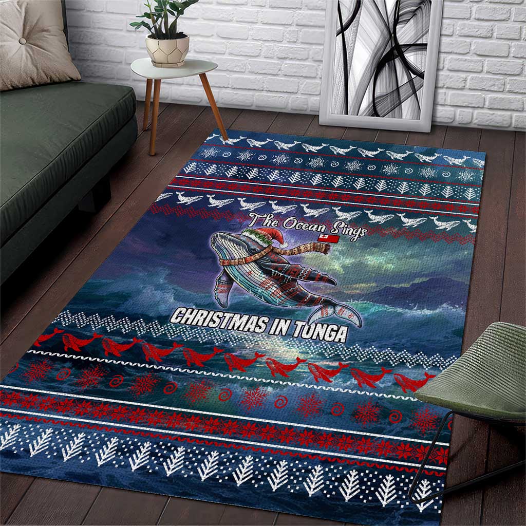 Tonga Christmas Area Rug with Singing Whale Ocean Scene National Coat of Arms - Polynesian Pride