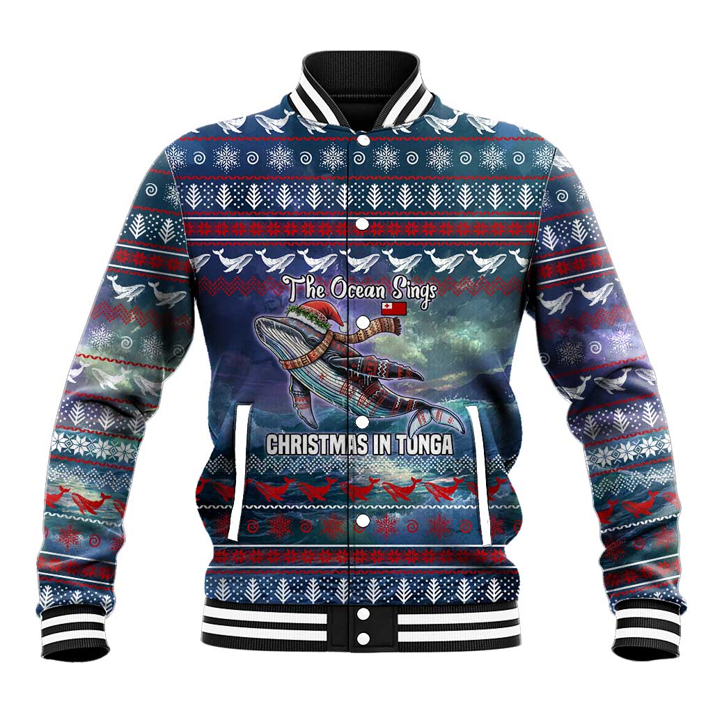 Tonga Christmas Baseball Jacket with Singing Whale Ocean Scene National Coat of Arms TS04 Unisex Multicolor - Polynesian Pride