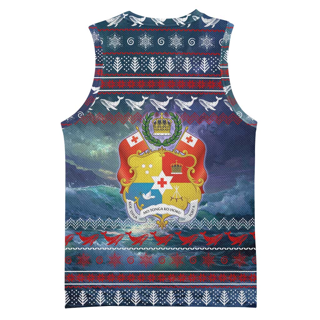 Tonga Christmas Basketball Jersey with Singing Whale Ocean Scene National Coat of Arms TS04 - Polynesian Pride