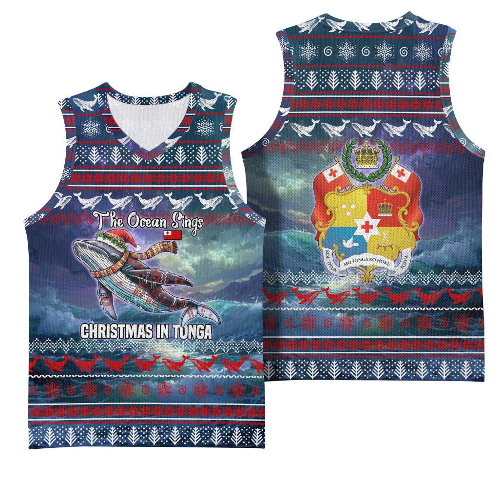 Tonga Christmas Basketball Jersey with Singing Whale Ocean Scene National Coat of Arms TS04 - Polynesian Pride