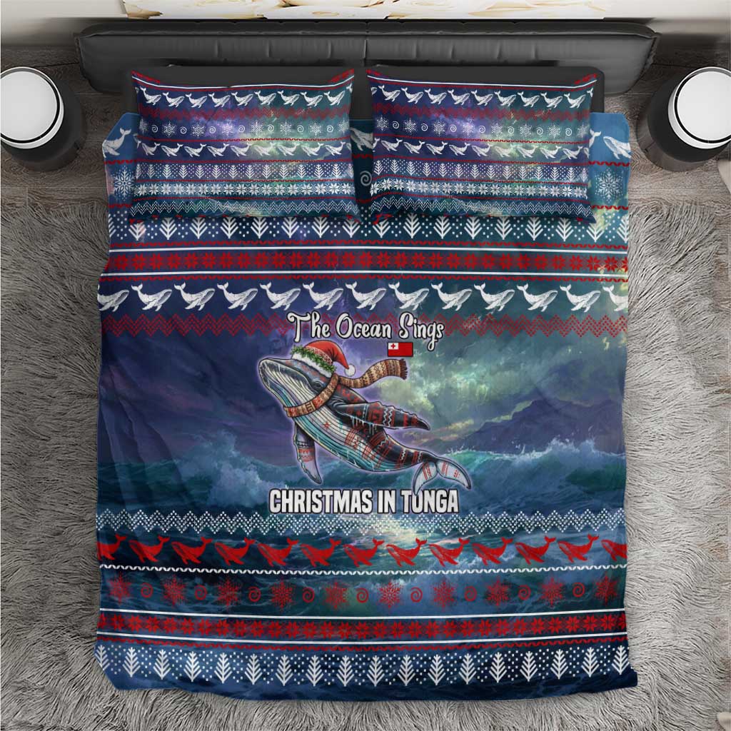 Tonga Christmas Bedding Set with Singing Whale Ocean Scene National Coat of Arms - Polynesian Pride