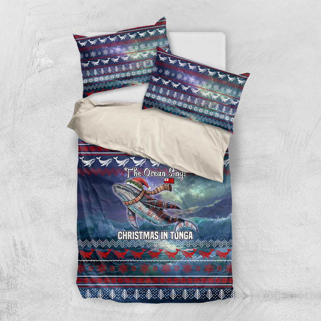 Tonga Christmas Bedding Set with Singing Whale Ocean Scene National Coat of Arms - Polynesian Pride