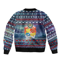 Tonga Christmas Bomber Jacket with Singing Whale Ocean Scene National Coat of Arms TS04 - Polynesian Pride