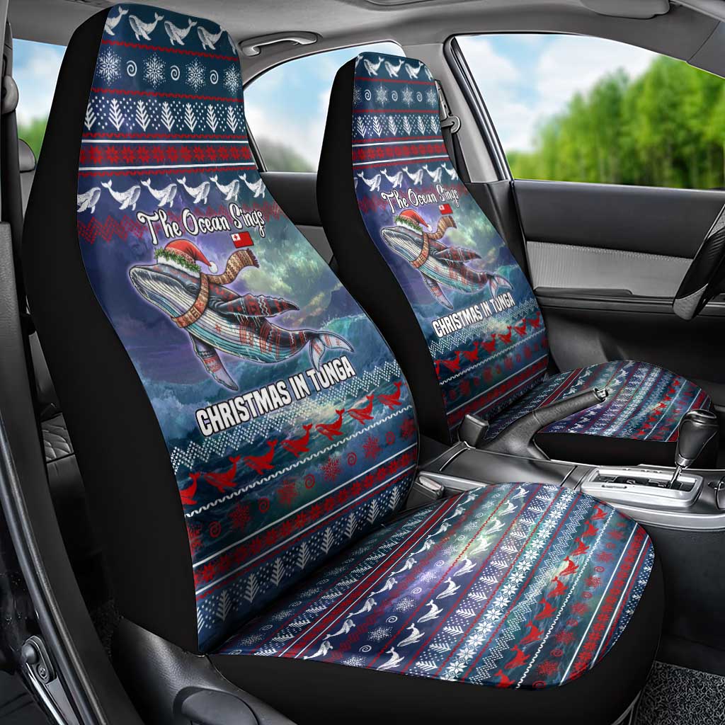Tonga Christmas Car Seat Cover with Singing Whale Ocean Scene National Coat of Arms TS04 - Polynesian Pride