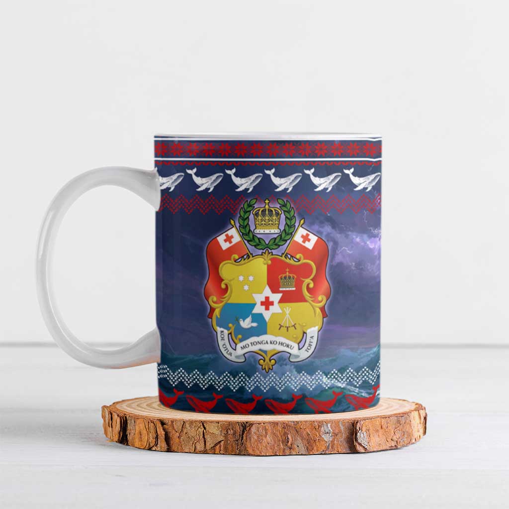 Tonga Christmas Ceramic Mug with Singing Whale Ocean Scene National Coat of Arms TS04 Multicolor - Polynesian Pride