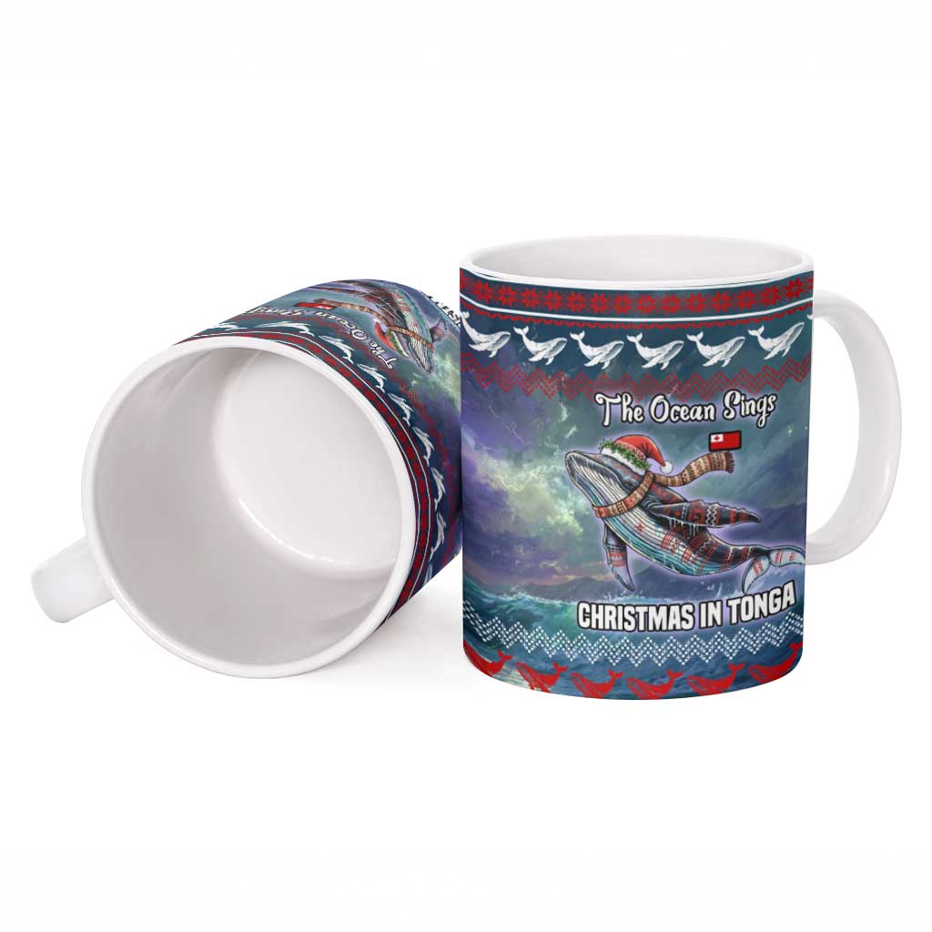 Tonga Christmas Ceramic Mug with Singing Whale Ocean Scene National Coat of Arms TS04 - Polynesian Pride