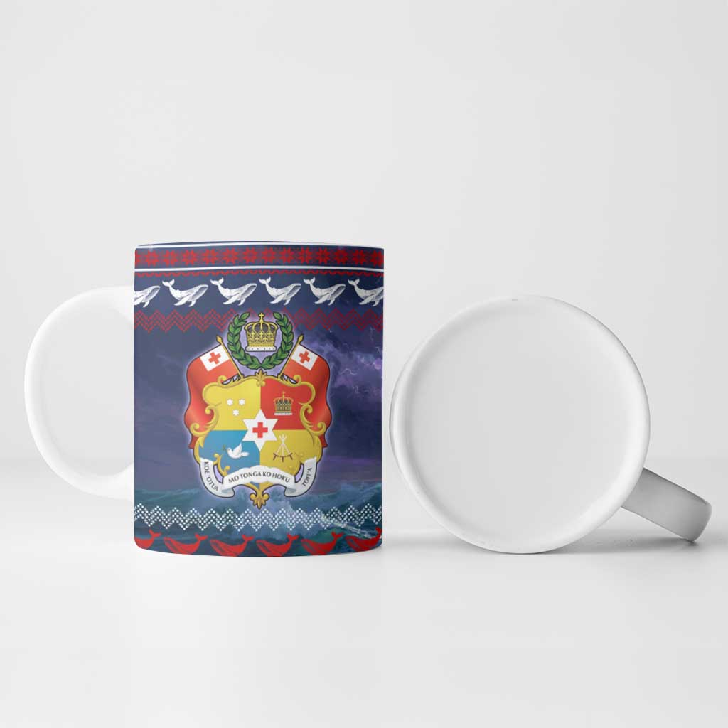 Tonga Christmas Ceramic Mug with Singing Whale Ocean Scene National Coat of Arms TS04 - Polynesian Pride