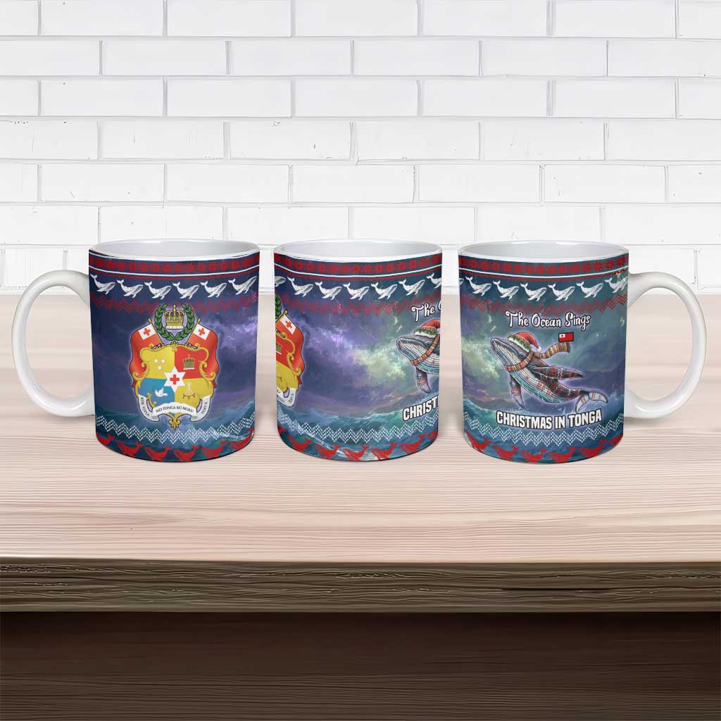 Tonga Christmas Ceramic Mug with Singing Whale Ocean Scene National Coat of Arms TS04 - Polynesian Pride