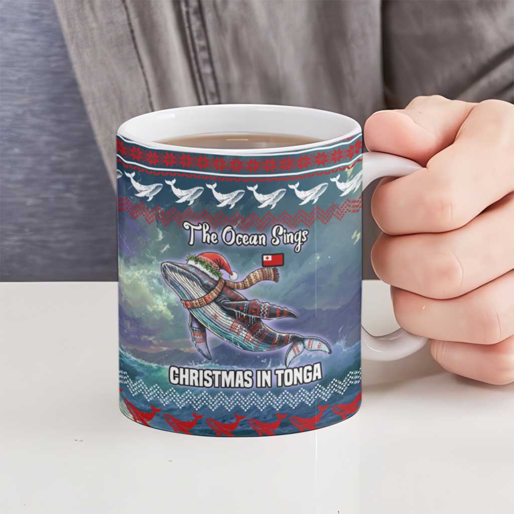 Tonga Christmas Ceramic Mug with Singing Whale Ocean Scene National Coat of Arms TS04 - Polynesian Pride