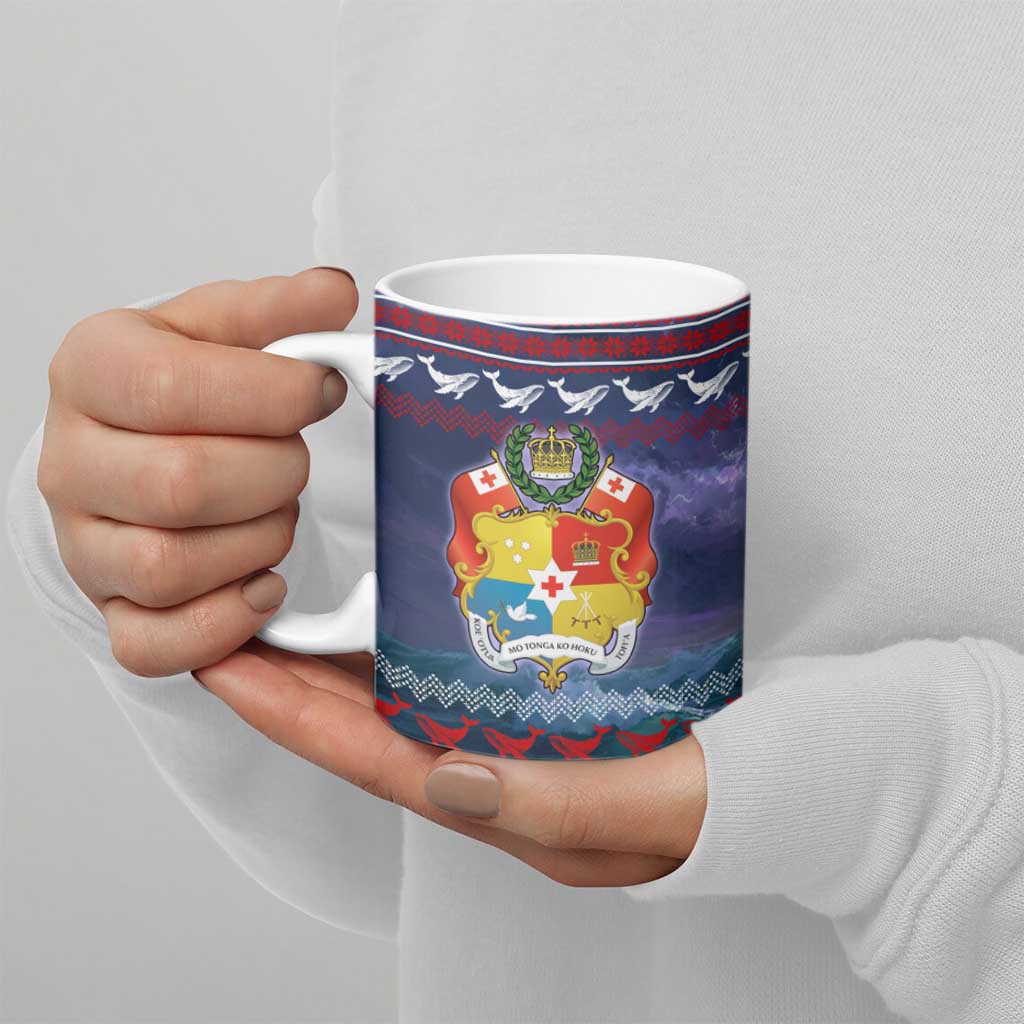 Tonga Christmas Ceramic Mug with Singing Whale Ocean Scene National Coat of Arms TS04 - Polynesian Pride
