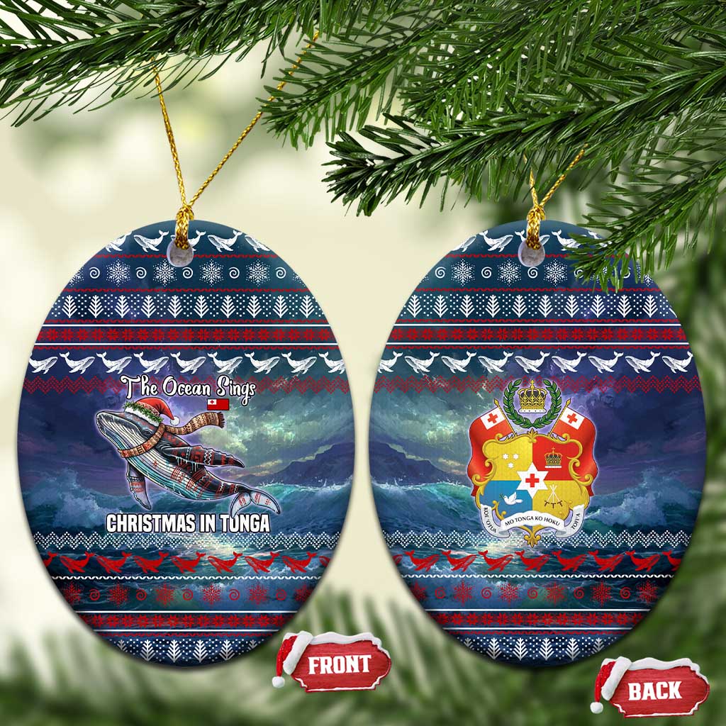 Tonga Christmas Ceramic Ornament with Singing Whale Ocean Scene National Coat of Arms - Polynesian Pride