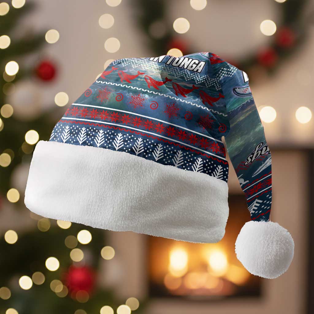 Tonga Christmas Santa Hat with Singing Whale Ocean Scene National Coat of Arms TS04 Without Fur Multicolor - Polynesian Pride