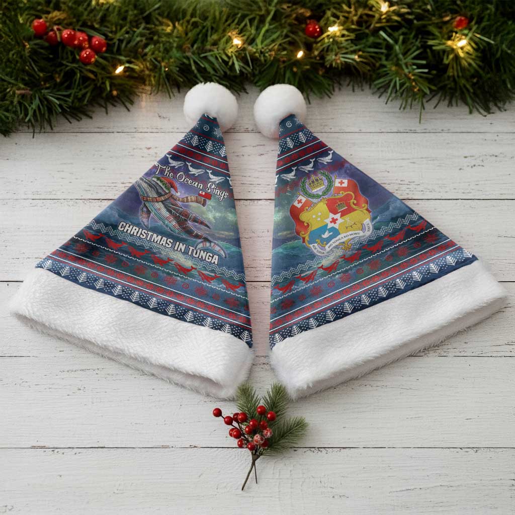 Tonga Christmas Santa Hat with Singing Whale Ocean Scene National Coat of Arms TS04 - Polynesian Pride