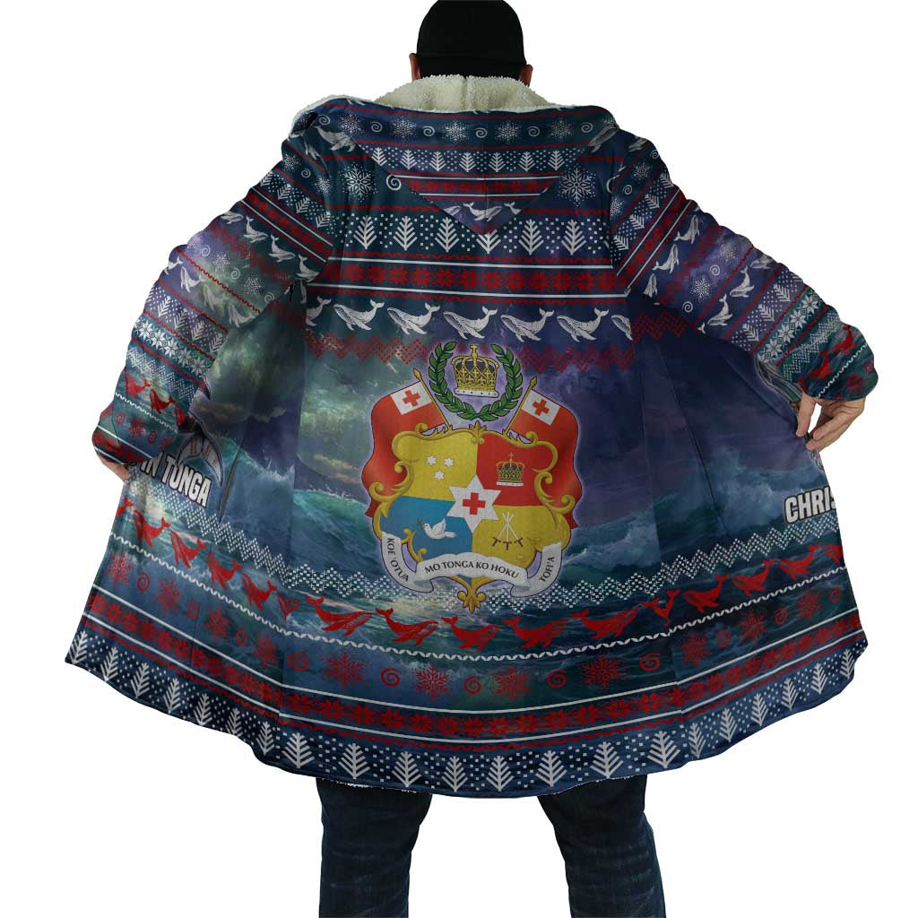 Tonga Christmas Cloak with Singing Whale Ocean Scene National Coat of Arms - Polynesian Pride