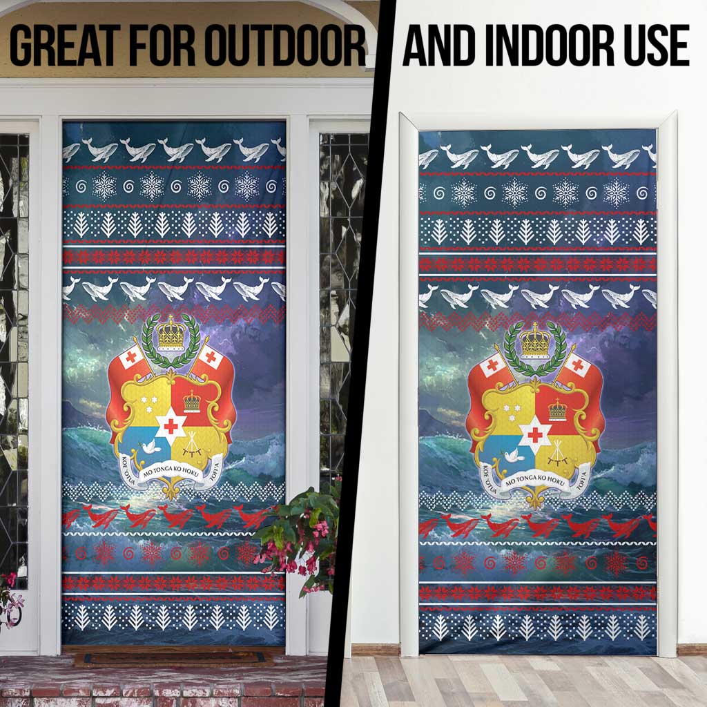 Tonga Christmas Door Cover with Singing Whale Ocean Scene National Coat of Arms - Polynesian Pride