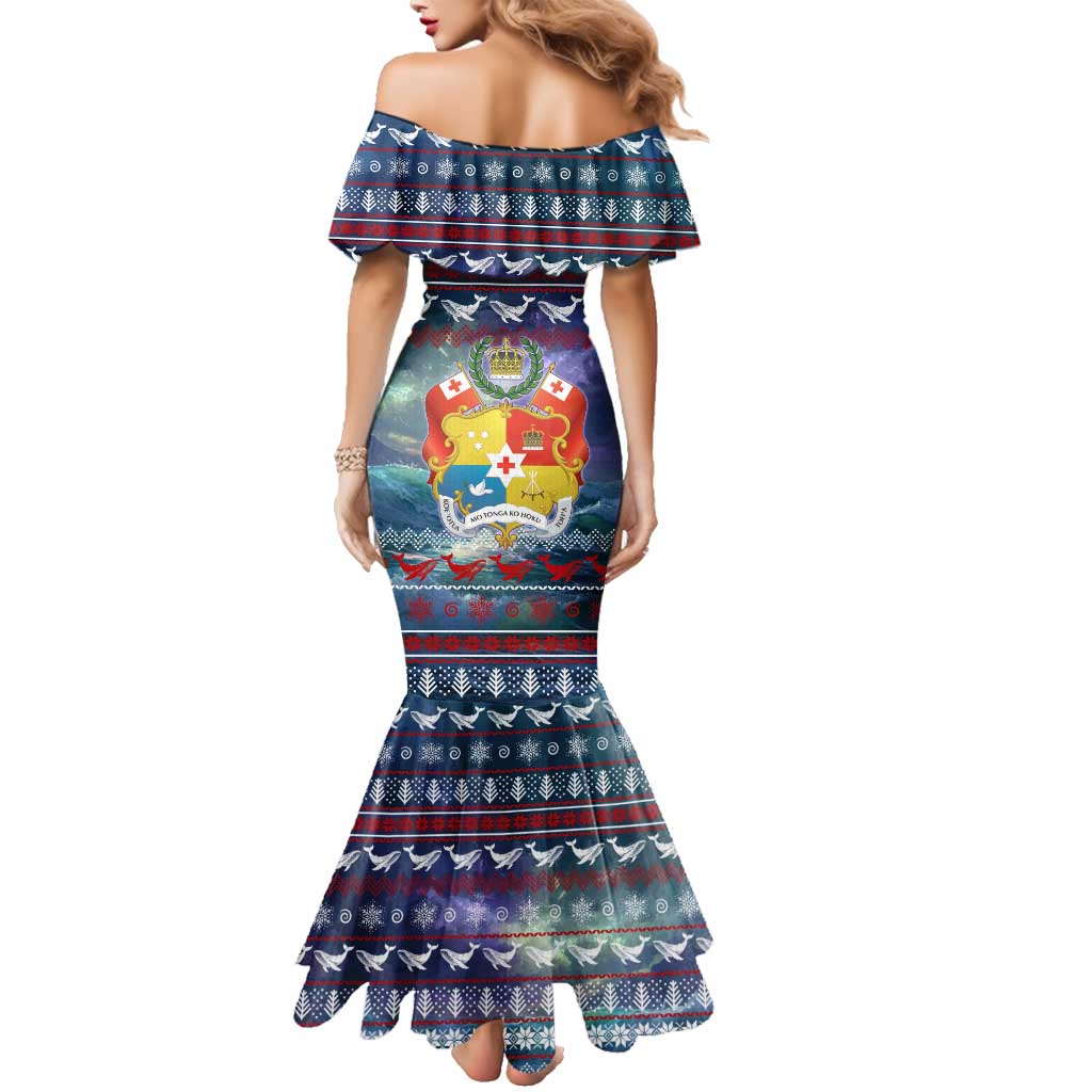 Tonga Christmas Family Matching Mermaid Dress and Hawaiian Shirt with Singing Whale Ocean Scene National Coat of Arms - Polynesian Pride
