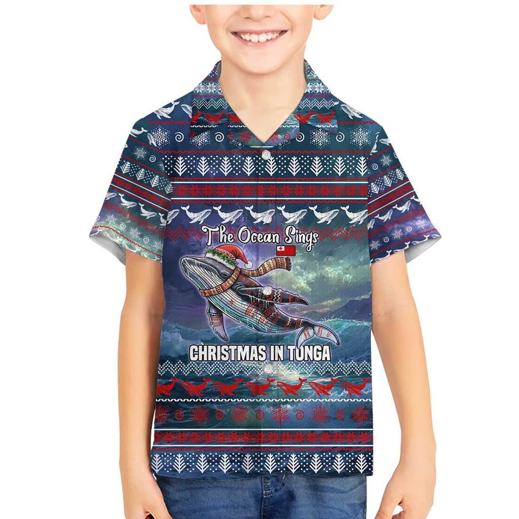 Tonga Christmas Family Matching Mermaid Dress and Hawaiian Shirt with Singing Whale Ocean Scene National Coat of Arms - Polynesian Pride